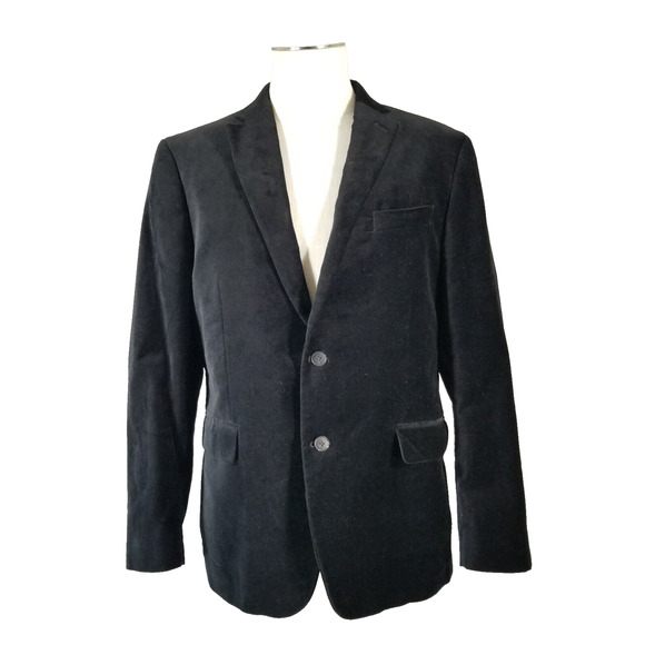 J. Ferrar Jacket Sports Coat Blazer Mens 44R Black Velvet Slim Fit Modern - Picture 1 of 12